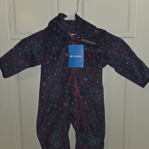 0Columbia Infant Starry Night Fleece Footies  - Navy and Magenta, Size 3-6months